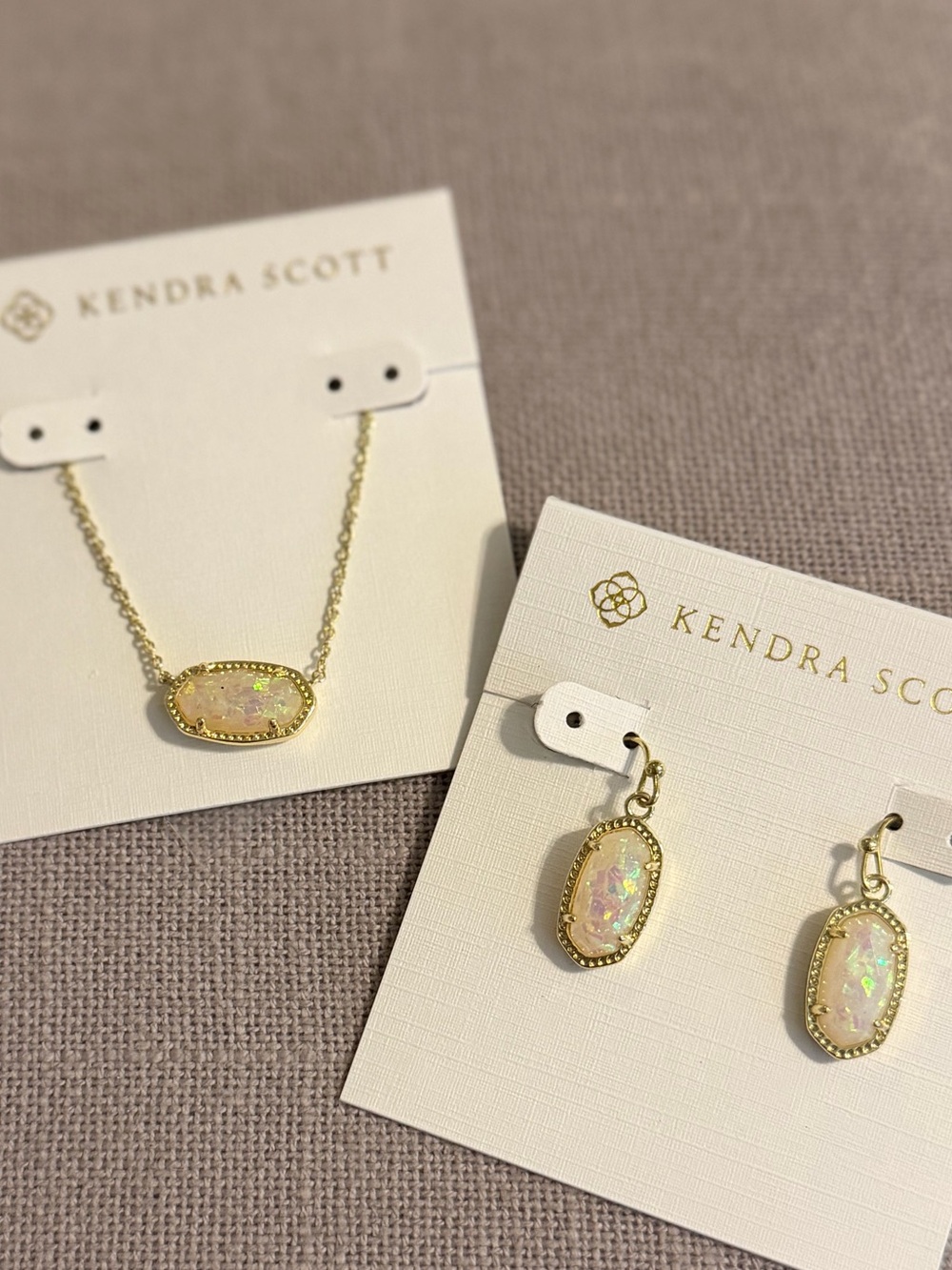 Kendra Scott Gold Iridescent Opal Necklace and Dangle Earrings